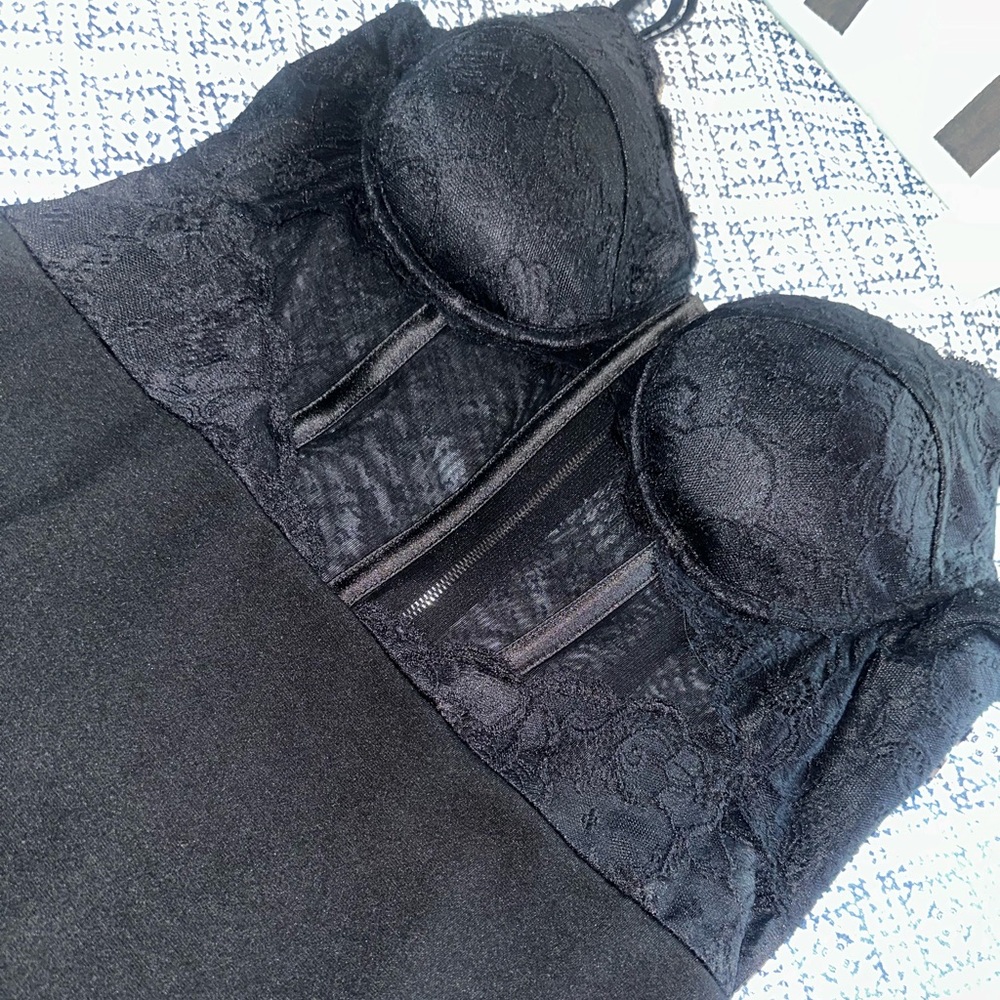 Black thin strap short dress.